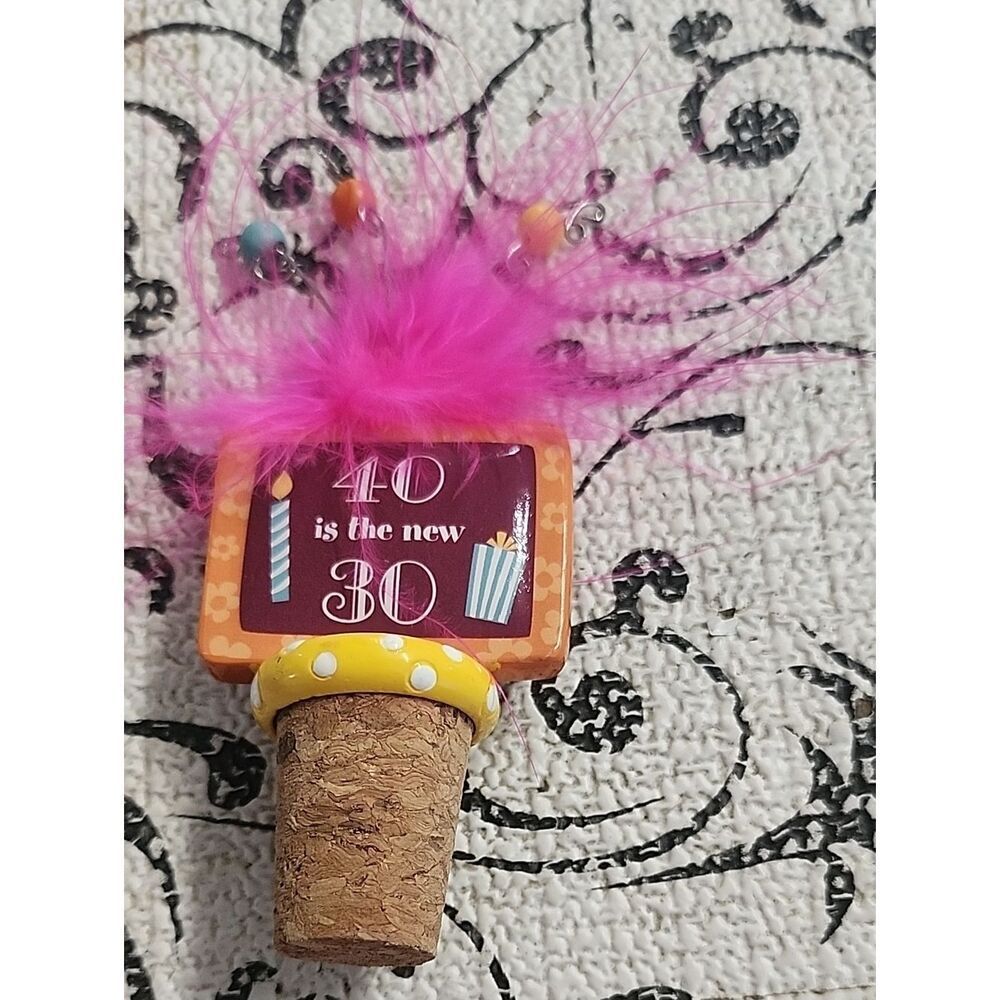 Pink Feather "40 is the new 30" Decorative Bottle Stopper